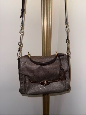 Coach Metallic Gold Pebbled Leather Turnlock Crossbody Satchel Bag